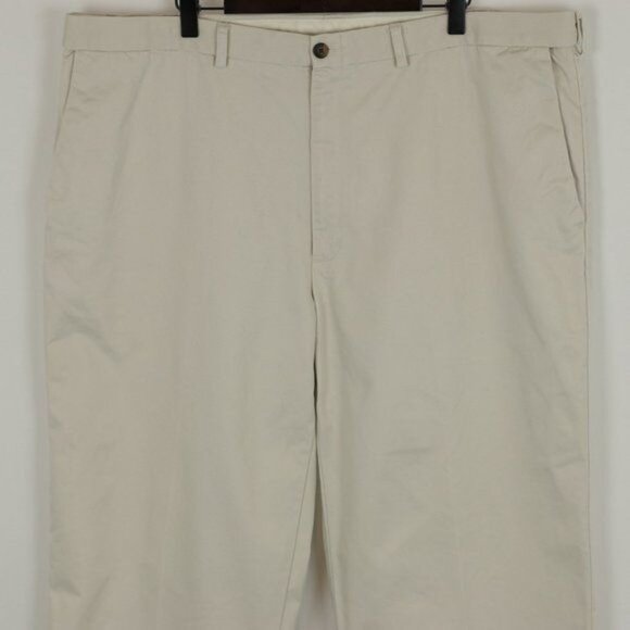 Haggar Men's Size 42x32 Cream Comfort Waist Flat Front Khaki Pants - Picture 2 of 9